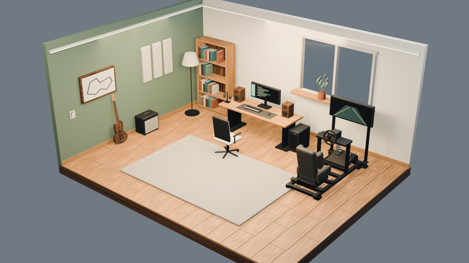 Blender에서 렌더링한 방 전체 모습